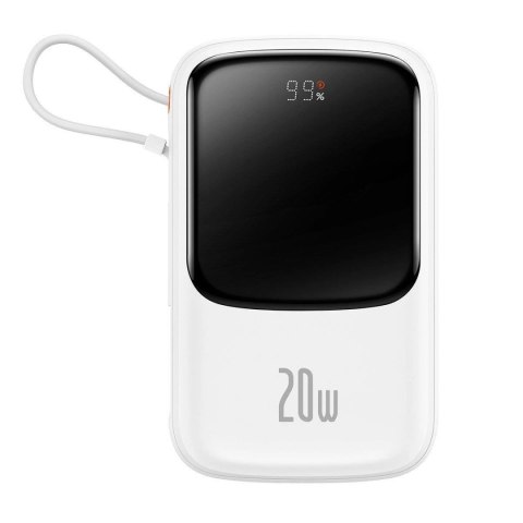 Baseus Qpow Digital Display powerbank z szybkim ładowaniem 10000mAh 20W QC/PD/SCP/FCP z wbudowanym kablem Lightning biały Baseus Qpow Digital Display powerbank z szybkim ładowaniem 10000mAh 20W QC/PD/SCP/FCP z wbudowanym kablem Lightning biały