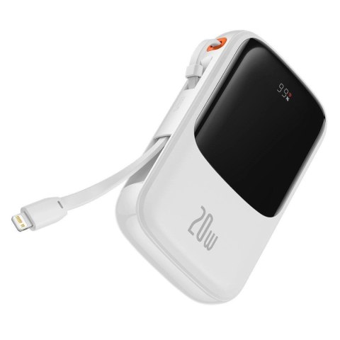 Baseus Qpow Digital Display powerbank z szybkim ładowaniem 10000mAh 20W QC/PD/SCP/FCP z wbudowanym kablem Lightning biały Baseus Qpow Digital Display powerbank z szybkim ładowaniem 10000mAh 20W QC/PD/SCP/FCP z wbudowanym kablem Lightning biały