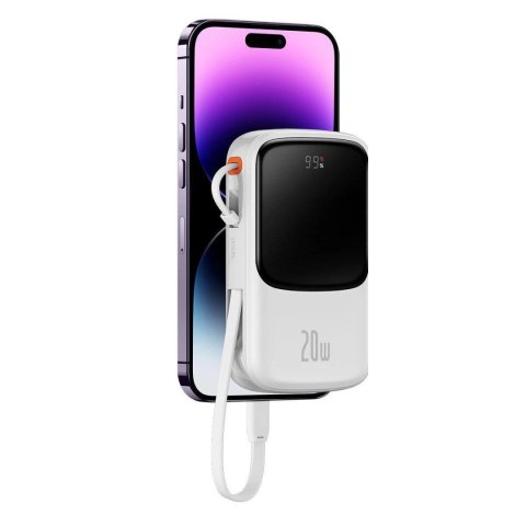 Baseus Qpow Digital Display powerbank z szybkim ładowaniem 10000mAh 20W QC/PD/SCP/FCP z wbudowanym kablem Lightning biały Baseus Qpow Digital Display powerbank z szybkim ładowaniem 10000mAh 20W QC/PD/SCP/FCP z wbudowanym kablem Lightning biały
