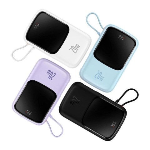 Baseus Qpow Digital Display powerbank z szybkim ładowaniem 10000mAh 20W QC/PD/SCP/FCP z wbudowanym kablem Lightning biały Baseus Qpow Digital Display powerbank z szybkim ładowaniem 10000mAh 20W QC/PD/SCP/FCP z wbudowanym kablem Lightning biały