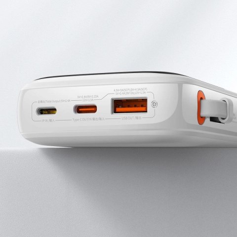 Baseus Qpow Digital Display powerbank z szybkim ładowaniem 10000mAh 20W QC/PD/SCP/FCP z wbudowanym kablem Lightning biały Baseus Qpow Digital Display powerbank z szybkim ładowaniem 10000mAh 20W QC/PD/SCP/FCP z wbudowanym kablem Lightning biały
