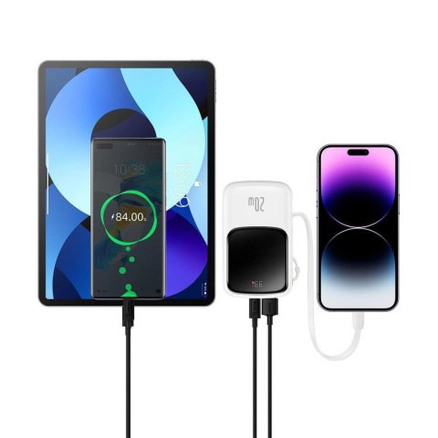 Baseus Qpow Digital Display powerbank z szybkim ładowaniem 10000mAh 20W QC/PD/SCP/FCP z wbudowanym kablem Lightning biały Baseus Qpow Digital Display powerbank z szybkim ładowaniem 10000mAh 20W QC/PD/SCP/FCP z wbudowanym kablem Lightning biały
