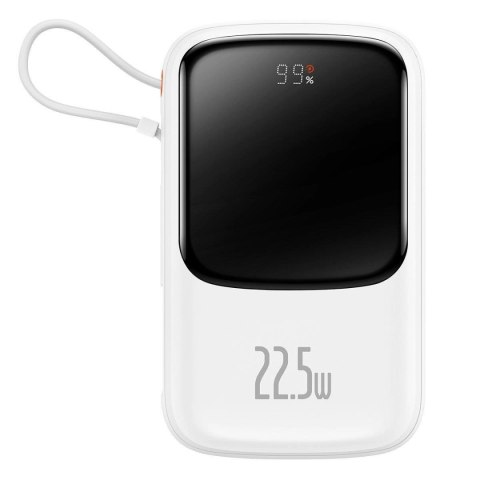 Baseus Qpow Digital Display powerbank z szybkim ładowaniem 10000mAh 22,5W QC/PD/SCP/FCP z wbudowanym kablem USB-C biały Baseus Qpow Digital Display powerbank z szybkim ładowaniem 10000mAh 22,5W QC/PD/SCP/FCP z wbudowanym kablem USB-C biały