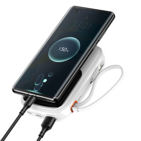 Baseus Qpow Digital Display powerbank z szybkim ładowaniem 10000mAh 22,5W QC/PD/SCP/FCP z wbudowanym kablem USB-C biały Baseus Qpow Digital Display powerbank z szybkim ładowaniem 10000mAh 22,5W QC/PD/SCP/FCP z wbudowanym kablem USB-C biały