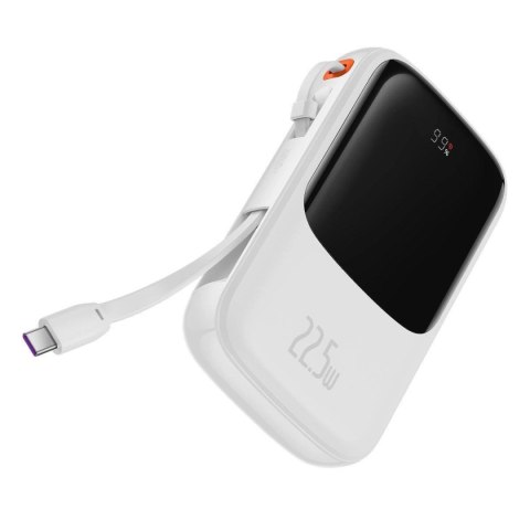 Baseus Qpow Digital Display powerbank z szybkim ładowaniem 10000mAh 22,5W QC/PD/SCP/FCP z wbudowanym kablem USB-C biały Baseus Qpow Digital Display powerbank z szybkim ładowaniem 10000mAh 22,5W QC/PD/SCP/FCP z wbudowanym kablem USB-C biały