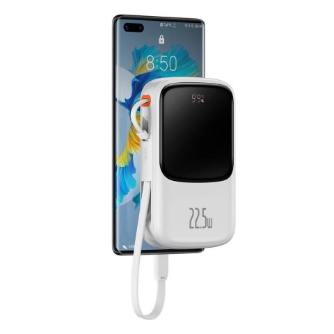 Baseus Qpow Digital Display powerbank z szybkim ładowaniem 10000mAh 22,5W QC/PD/SCP/FCP z wbudowanym kablem USB-C biały Baseus Qpow Digital Display powerbank z szybkim ładowaniem 10000mAh 22,5W QC/PD/SCP/FCP z wbudowanym kablem USB-C biały