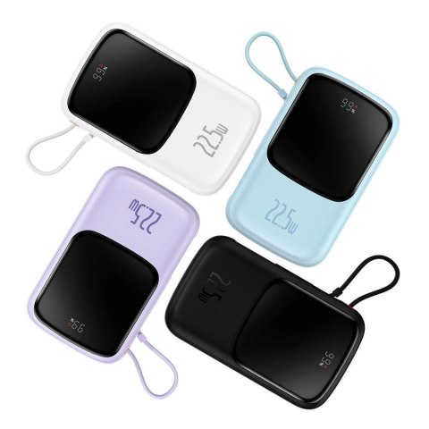 Baseus Qpow Digital Display powerbank z szybkim ładowaniem 10000mAh 22,5W QC/PD/SCP/FCP z wbudowanym kablem USB-C biały Baseus Qpow Digital Display powerbank z szybkim ładowaniem 10000mAh 22,5W QC/PD/SCP/FCP z wbudowanym kablem USB-C biały