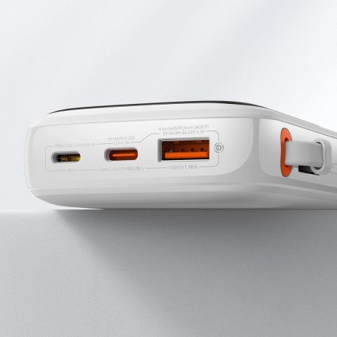 Baseus Qpow Digital Display powerbank z szybkim ładowaniem 10000mAh 22,5W QC/PD/SCP/FCP z wbudowanym kablem USB-C biały Baseus Qpow Digital Display powerbank z szybkim ładowaniem 10000mAh 22,5W QC/PD/SCP/FCP z wbudowanym kablem USB-C biały