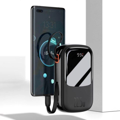 Baseus Qpow Digital Display powerbank z szybkim ładowaniem 10000mAh 22,5W QC/PD/SCP/FCP z wbudowanym kablem USB-C biały Baseus Qpow Digital Display powerbank z szybkim ładowaniem 10000mAh 22,5W QC/PD/SCP/FCP z wbudowanym kablem USB-C biały