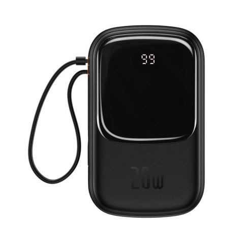 Baseus Qpow Digital Display powerbank z szybkim ładowaniem 20000mAh 20W QC/PD/SCP/FCP z wbudowanym kablem Lightning czarny Baseus Qpow Digital Display powerbank z szybkim ładowaniem 20000mAh 20W QC/PD/SCP/FCP z wbudowanym kablem Lightning czarny