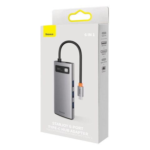 Baseus StarJoy HUB 6w1 USB Typ C - 3x USB / HDMI / RJ45 (1Gbps) / USB Typ C PD szary (WKWG080013) Baseus StarJoy HUB 6w1 USB Typ C - 3x USB / HDMI / RJ45 (1Gbps) / USB Typ C PD szary (WKWG080013)
