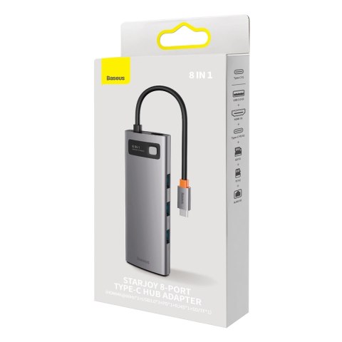 Baseus StarJoy HUB 8w1 USB Typ C - 3x USB / HDMI / RJ45 (1Gbps) / czytnik kart SD i TF / USB Typ C PD szary (WKWG080113) Baseus StarJoy HUB 8w1 USB Typ C - 3x USB / HDMI / RJ45 (1Gbps) / czytnik kart SD i TF / USB Typ C PD szary (WKWG080113)