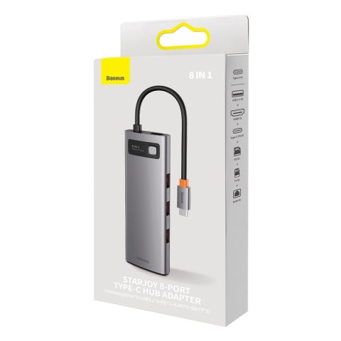 HUB 8w1 Baseus StarJoy USB-C do USB-C PD / 3x USB-A / HDMI / RJ-45 / SD TF - szary HUB 8w1 Baseus StarJoy USB-C do USB-C PD / 3x USB-A / HDMI / RJ-45 / SD TF - szary
