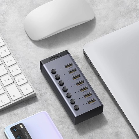 Ugreen wielofunkcyjny HUB 7w1 USB Typ C - 7x USB Typ A 3.0 PD DC 12V szary (CM481) Ugreen wielofunkcyjny HUB 7w1 USB Typ C - 7x USB Typ A 3.0 PD DC 12V szary (CM481)