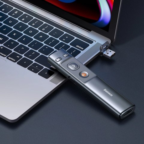 Wskaźnik laserowy Baseus Orange Dot AI z automatyczną transkrypcją głosu, dwoma laserami - szary