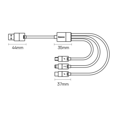 Kabel 3w1 USB - micro USB / Lightning / USB C 3.5A 1.2m Baseus StarSpeed - czarny Kabel 3w1 USB - micro USB / Lightning / USB C 3.5A 1.2m Baseus StarSpeed - czarny