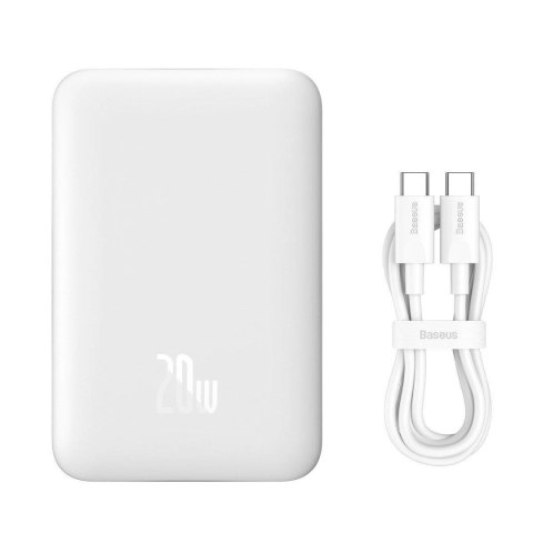 Powerbank Baseus Magnetic Mini 10000mAh USB-C PD 20W / MagSafe 15W - biały + kabel USB-C Powerbank Baseus Magnetic Mini 10000mAh USB-C PD 20W / MagSafe 15W - biały + kabel USB-C