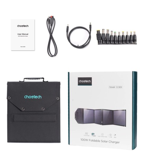Ładowarka Choetech SC009-V2 solarna składana 100W USB-C / 2x USB-A PD QC - czarna Ładowarka Choetech SC009-V2 solarna składana 100W USB-C / 2x USB-A PD QC - czarna