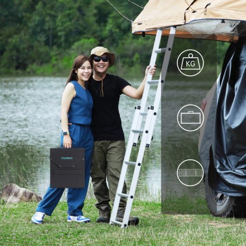 Ładowarka Choetech SC009-V2 solarna składana 100W USB-C / 2x USB-A PD QC - czarna Ładowarka Choetech SC009-V2 solarna składana 100W USB-C / 2x USB-A PD QC - czarna