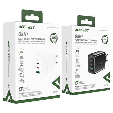 Acefast szybka ładowarka sieciowa GaN (2xUSB-C / USB-A) PPS / PD / QC4+ 65W czarna (A41) Acefast szybka ładowarka sieciowa GaN (2xUSB-C / USB-A) PPS / PD / QC4+ 65W czarna (A41)