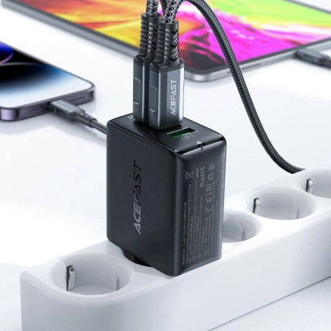 Acefast szybka ładowarka sieciowa GaN (2xUSB-C / USB-A) PPS / PD / QC4+ 65W czarna (A41) Acefast szybka ładowarka sieciowa GaN (2xUSB-C / USB-A) PPS / PD / QC4+ 65W czarna (A41)