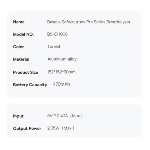 Baseus SafeJourney Pro Series alkomat 470mAh szary