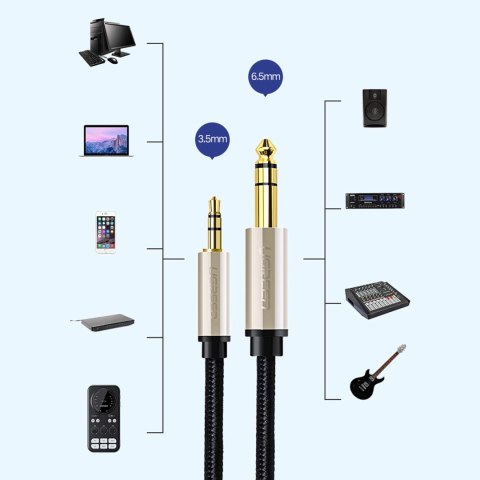 Kabel Ugreen AV127 10625 audio TRS mini jack 3,5mm / jack 6,35mm 1m - szary Kabel Ugreen AV127 10625 audio TRS mini jack 3,5mm / jack 6,35mm 1m - szary