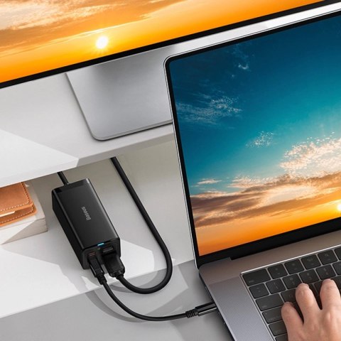 Ładowarka sieciowa GaN5 Baseus CCGP110201 HUB HDMI 2x USB-C / USB-A / HDMI 4K 30Hz 1,5m - czarna + kabel USB-C - USB-C 100W 1m Ładowarka sieciowa GaN5 Baseus CCGP110201 HUB HDMI 2x USB-C / USB-A / HDMI 4K 30Hz 1,5m - czarna + kabel USB-C - USB-C 100W 1m