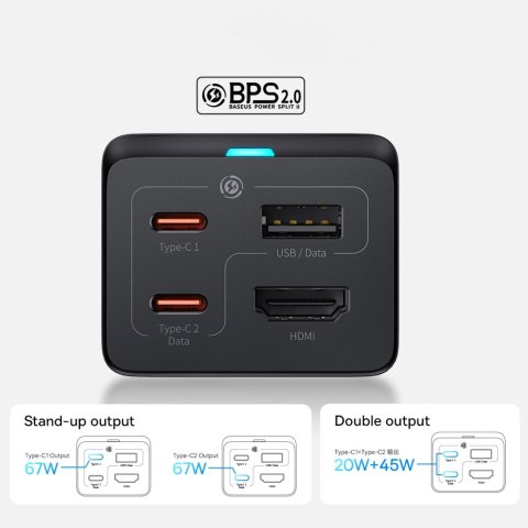 Ładowarka sieciowa GaN5 Baseus CCGP110201 HUB HDMI 2x USB-C / USB-A / HDMI 4K 30Hz 1,5m - czarna + kabel USB-C - USB-C 100W 1m Ładowarka sieciowa GaN5 Baseus CCGP110201 HUB HDMI 2x USB-C / USB-A / HDMI 4K 30Hz 1,5m - czarna + kabel USB-C - USB-C 100W 1m