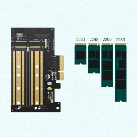 Ugreen karta rozszerzeń adapter PCIe 3.0 x4 do SSD M.2 M-Key / M.2 B-Key czarna (CM302) Ugreen karta rozszerzeń adapter PCIe 3.0 x4 do SSD M.2 M-Key / M.2 B-Key czarna (CM302)