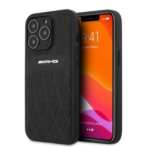 Etui AMG Leather Curved Lines na iPhone 13 Pro Max - czarne Etui AMG Leather Curved Lines na iPhone 13 Pro Max - czarne
