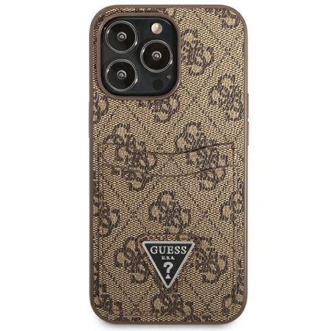 Etui Guess 4G Triangle Logo Cardslot na iPhone 13 Pro / 13 - brązowe