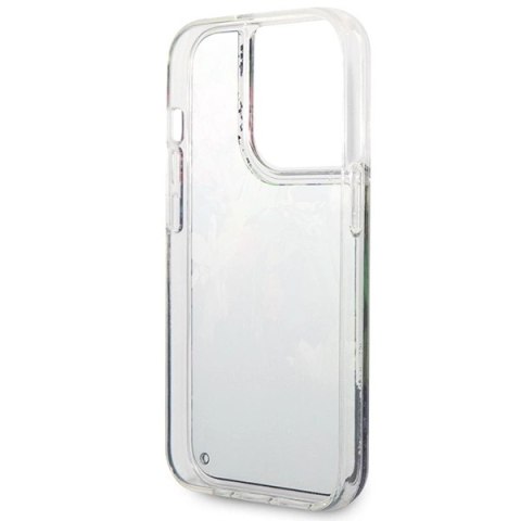 Etui Guess Flower Liquid Glitter na iPhone 14 Pro Max - niebieskie