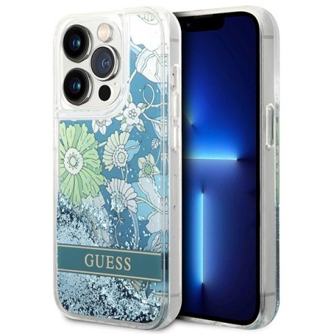 Etui Guess Flower Liquid Glitter na iPhone 14 Pro Max - zielone