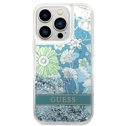 Etui Guess Flower Liquid Glitter na iPhone 14 Pro Max - zielone