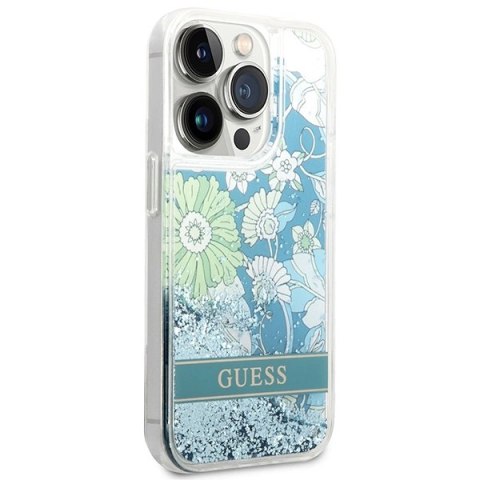 Etui Guess Flower Liquid Glitter na iPhone 14 Pro Max - zielone