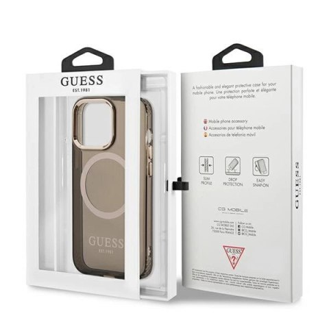 Etui Guess Gold Outline Translucent MagSafe na iPhone 13 Pro Max - czarne