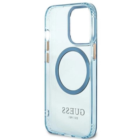 Etui Guess Gold Outline Translucent MagSafe na iPhone 13 Pro Max - niebieskie