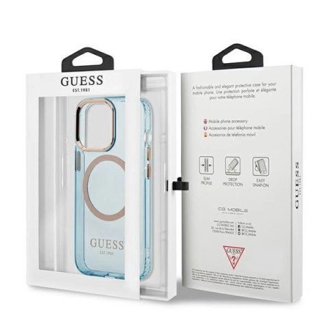 Etui Guess Gold Outline Translucent MagSafe na iPhone 13 Pro Max - niebieskie