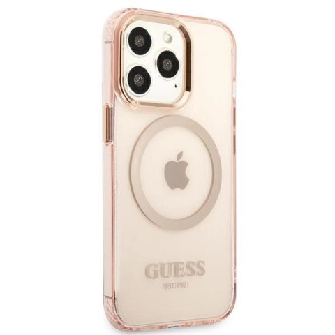 Etui Guess Gold Outline Translucent MagSafe na iPhone 13 Pro Max - różowe