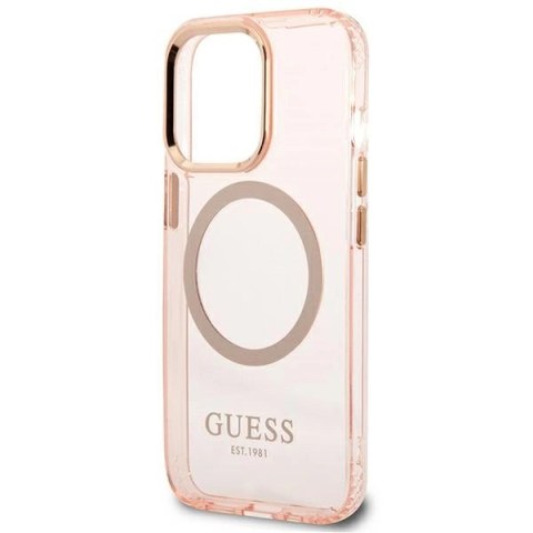 Etui Guess Gold Outline Translucent MagSafe na iPhone 13 Pro Max - różowe
