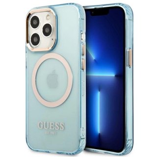 Etui Guess Gold Outline Translucent MagSafe na iPhone 13 Pro / iPhone 13 - niebieskie