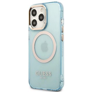 Etui Guess Gold Outline Translucent MagSafe na iPhone 13 Pro / iPhone 13 - niebieskie