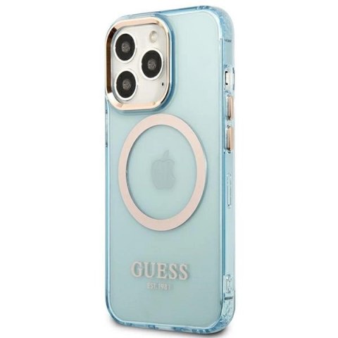 Etui Guess Gold Outline Translucent MagSafe na iPhone 13 Pro / iPhone 13 - niebieskie