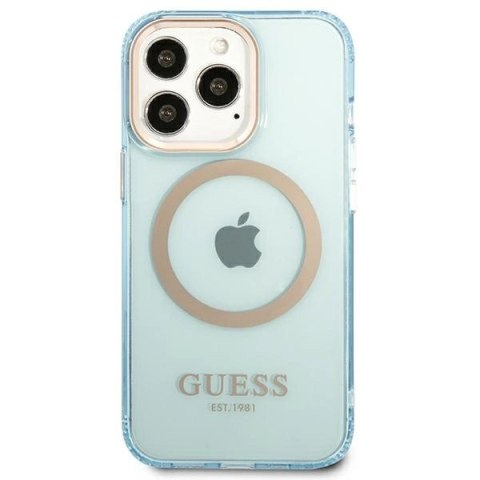 Etui Guess Gold Outline Translucent MagSafe na iPhone 13 Pro / iPhone 13 - niebieskie
