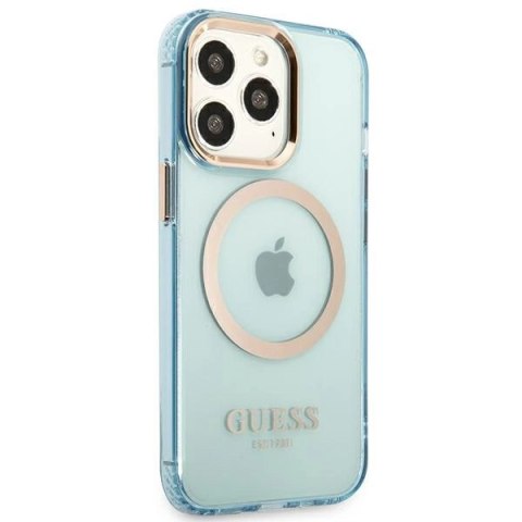 Etui Guess Gold Outline Translucent MagSafe na iPhone 13 Pro / iPhone 13 - niebieskie