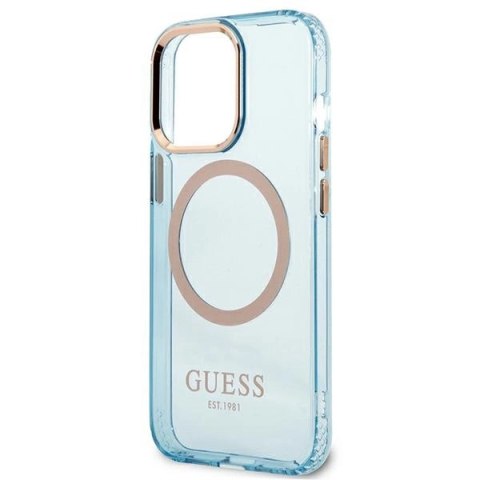 Etui Guess Gold Outline Translucent MagSafe na iPhone 13 Pro / iPhone 13 - niebieskie