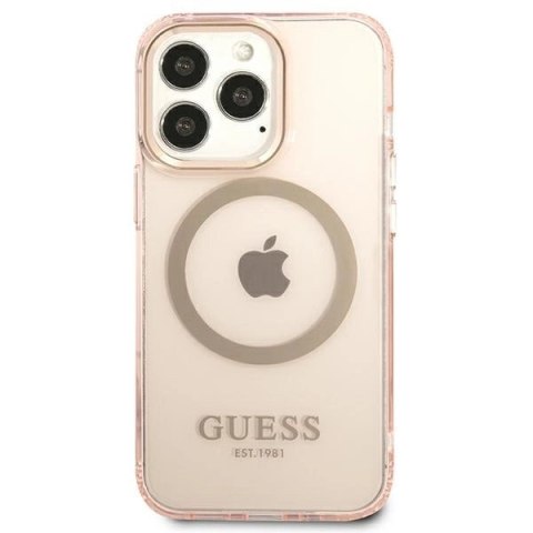 Etui Guess Gold Outline Translucent MagSafe na iPhone 13 Pro / iPhone 13 - różowe
