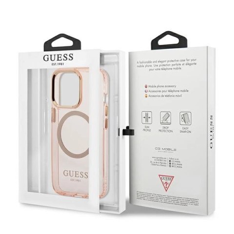 Etui Guess Gold Outline Translucent MagSafe na iPhone 13 Pro / iPhone 13 - różowe