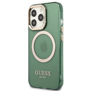 Etui Guess Gold Outline Translucent MagSafe na iPhone 13 Pro / iPhone 13 - zielone